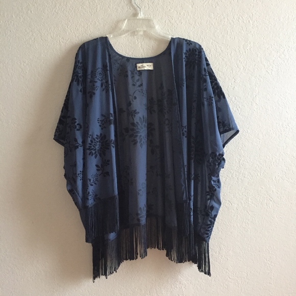 Hollister Tops - Hollister | Navy Velvet Burnout Kimono Fringe